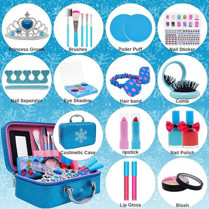 Kids Makeup Kit for Girl Toys, Princess Toys With Makeup kit Nail Polish Set Little Girls Toddlers Dress up Set Birthday Gift Play Makeup Kits For Girls Ages 6-10-VivaGrace Women