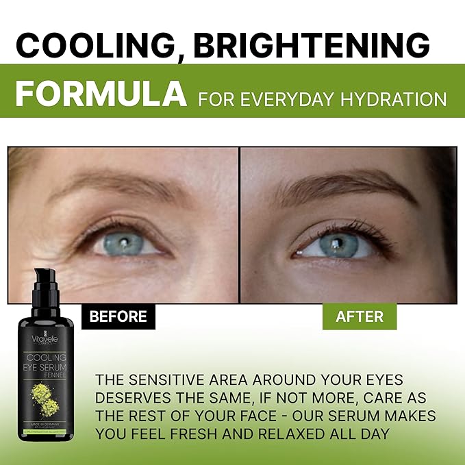 Eye Serum Under Eye Cream for Dark Circles and Puffiness – Cooling, Hydrating Under Eye Serum with Pure Fennel Extract – Eye Cream Anti Aging to Moisturize & Depuff – Zero Paraben Eye Gel by Vitavelle-VivaGrace Women