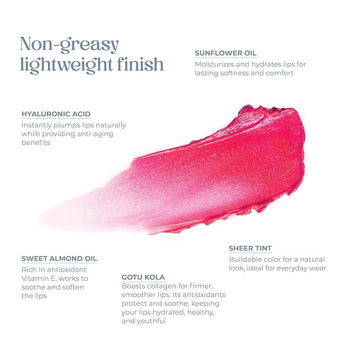 Tinted Lip Balm. Moisturizing Sheer, Buildable Lip Color with Hyaluronic Acid, Vitamin E and Rich Oil, Perfect Revitalizer for Chapped Lips. Beauty Plumper Moisturizer 0.21oz - Rosy Bloom-VivaGrace Women