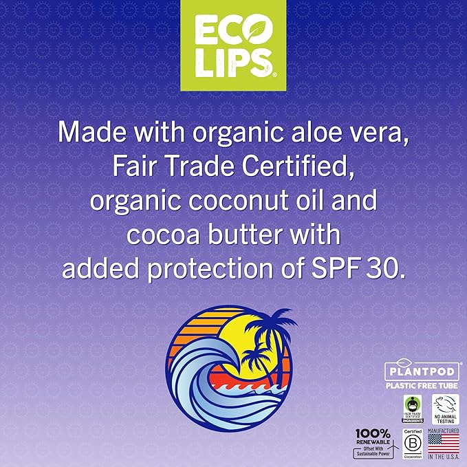Eco Lips Classic Sport Broad Spectrum Sunscreen Lip Balm 6-Pack - Made in USA (Classic Vanilla SPF 30)-VivaGrace Women