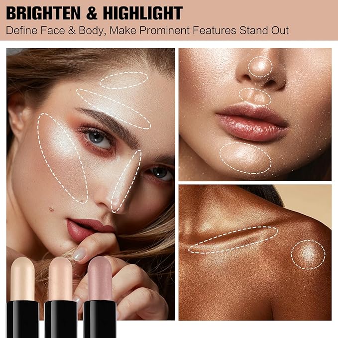 Contour Stick, 4Pcs Dual-Ended Highlighter Makeup Pen & Contouring Stick for Face Shaping, Long Lasting Waterproof Cream Bronzer & Highlight Sticks Make Up Kit for All Skin Tones(Set A+Set B)-VivaGrace Women