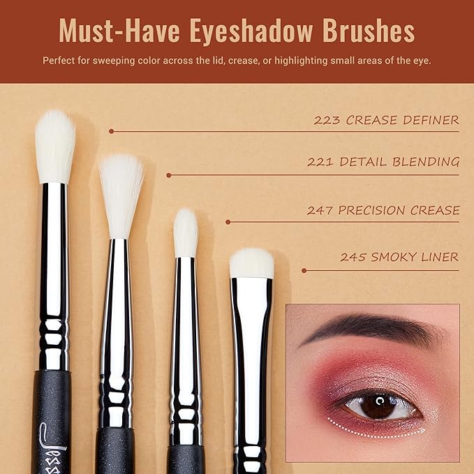 Jessup Eyeshadow Brush Set 11pcs Eye Makeup Brushes Set Professional Eye Shadow Brush Blending Brush Shader Crease Brush Black T340-VivaGrace Women