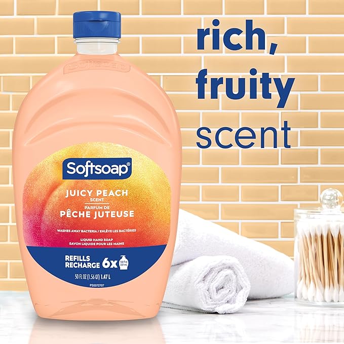 Softsoap Juicy Peach Liquid Hand Soap, Kitchen and Bathroom Hand Soap, Rich Fruity Scent, 50 fl oz Refill Bottle