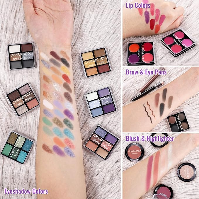 Makeup Kit for Teen Girls & Women Full Kit, Beauty Train Case with Starter Cosmetic Set, Make Up Valentine's Day Gift Box with Eyeshadow,Lipgloss,Highlighter,Blush,Lip&Eye Pencils,Brush & More(Purple)-VivaGrace Women
