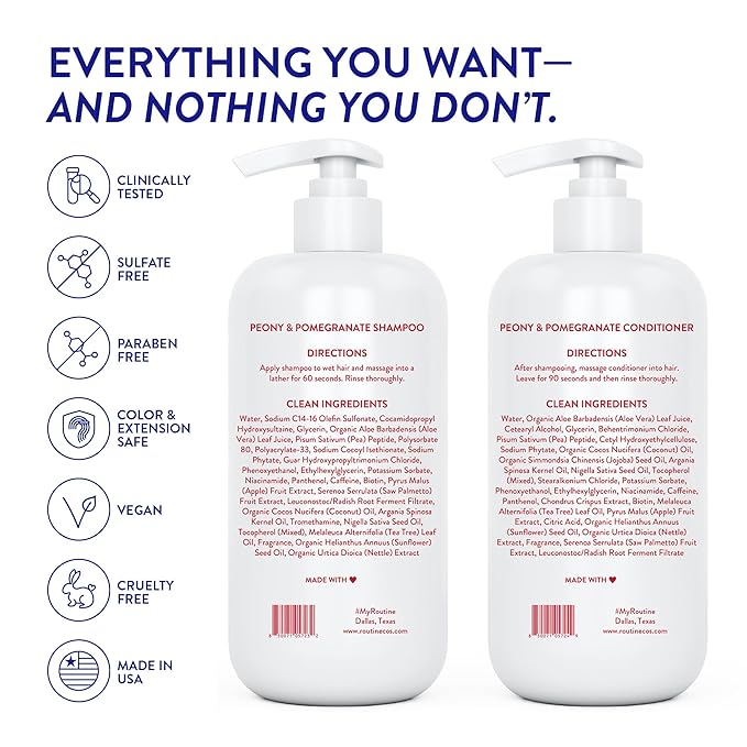 Routine Wellness Anti-Thinning Shampoo and Conditioner Set for Thinning Hair - Biotin DHT Blocker Women & Men - Color Safe Shampoo for Hair Loss & Healthier Hair - Peony & Pomegranate (Pack of 2)-VivaGrace Women
