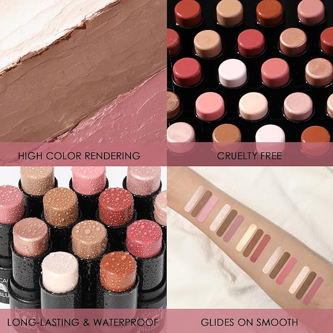FOCALLURE 3 Pcs Cream Contour Sticks,Shades with Highlighter & Bronzer & Blush,Non-greasy Long-wear Face Contouring Pen,Easy to Sculpt the Face and Create a Lightweight Finishing Makeup,TAN-VivaGrace Women