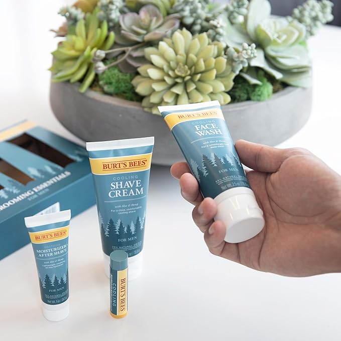 Burt's Bees Gifts Ideas - Grooming Essentials Kit, 4 Products for Men - Cooling Face Wash, Shave Cream, Soothing Moisturizer After Shave & Original Beeswax Lip Balm-VivaGrace Women