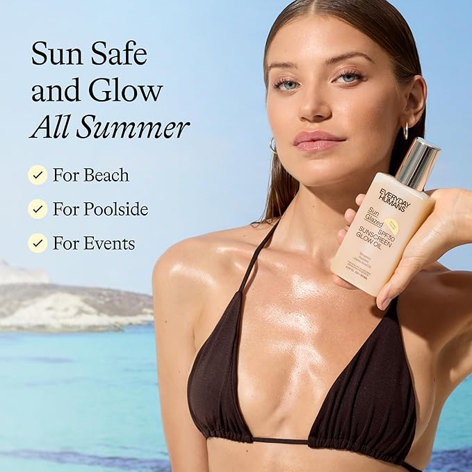 Everyday Humans Sun Glazed SPF30 Sheer Body Glow Oil with Gold Mica | Hydrating Non-Sticky Glowing UV Protection Cruelty Free 5.1 Fl Oz | Bergamot, Squalane, Jojoba Seed Oil | UVA/UVB Broad Spectrum-VivaGrace Women