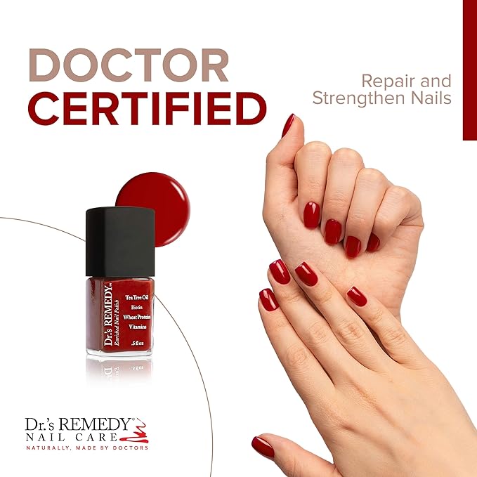 Dr’s Remedy Enriched Nail Polish: Non Toxic, All Natural, and Organic - Doctor Formulated: Strengthens, Restores, Heals, and Protects '24-Free' - RESCUE Red