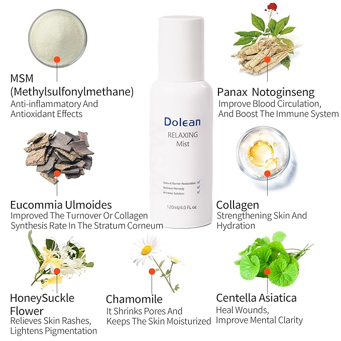 Relaxing Mist Facial Spray With Msm And Collagen, Face Mist Hydrating And Redness Remedy,No Artificial Fragrance, Body/Skin Care, 4 Fl Oz-VivaGrace Women