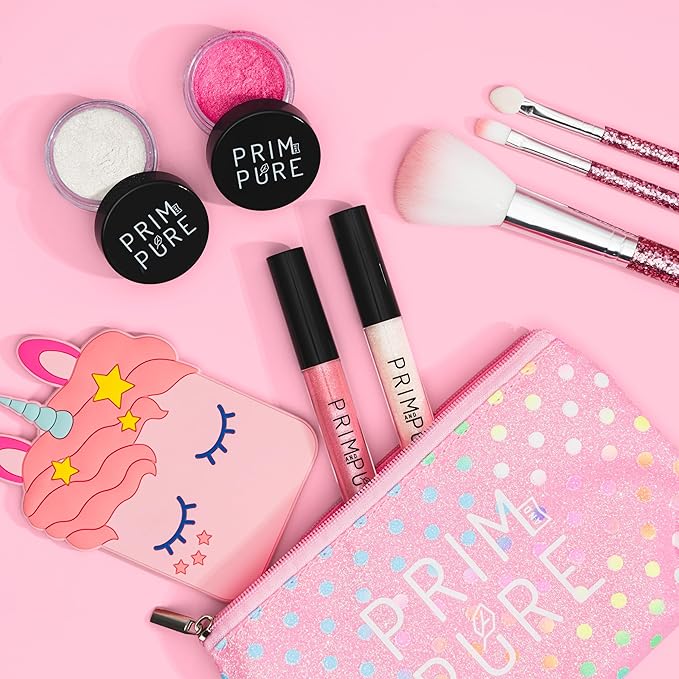 Prim and Pure Mineral Gift Set with Unicorn Mirror| Perfect for Play Dates & Birthday Parties | Kids Eyeshadow Makeup – Mineral Blush | Organic & Natural Makeup Kit for Kids| Made in USA (Pink)-VivaGrace Women