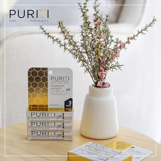 PURITI Manuka Honey Lip Balm – 3pack Soothing & Moisturizing, Enriched with Almond, Jojoba, Macadamia Oils, Cocoa Butter, Hydrating for Dry & Chapped Lips, 100% Genuine New Zealand Manuka Honey-VivaGrace Women