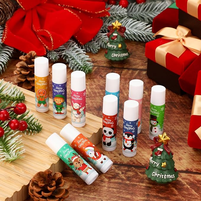 Dunzy 100 Pack Hello Fall Thanksgiving Party Gifts Bulk Lip Balms Favors Employee Appreciation Gifts Thank You Gifts Team Inspirational Gifts for Women Men Coworkers Satff Teachers(Santa)-VivaGrace Women