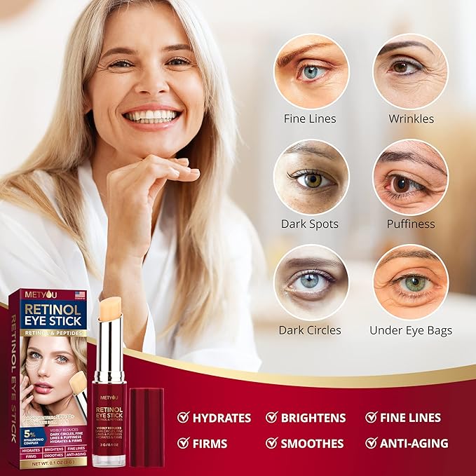 Retinol Under Eye Brightener Stick, Dark Circles Under Eye Treatment for Women with 5% Hyaluronic Acid Complex - Anti Aging Eye Cream for Puffiness and Bags Hydrates, Firms and Brightens Eyes 0.1oz(3g) 2 pack-VivaGrace Women