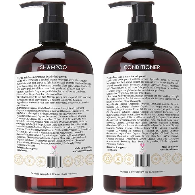 Organic Shampoo 17 oz + Conditioner 16 oz | Prevents Hair Loss, Promotes Hair Growth | Ayurvedic Herbs, Lavender, Ginger & Rosemary | NO GMO, Sulfates, Gluten, Alcohol, Parabens, Phthalates-VivaGrace Women