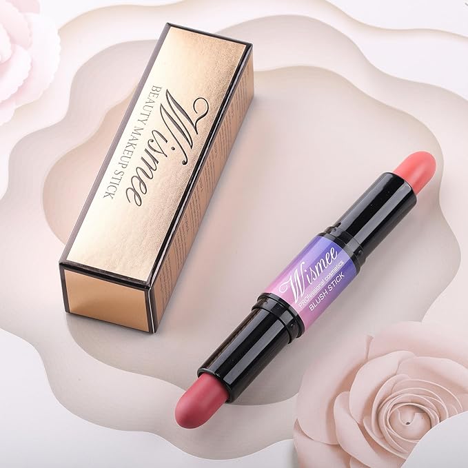 Dual-Ended Cream Blush Stick,Cream Blush Makeup Stick,Buildable Blush Stick for Cheeks Long Wearing,Easy Application,Lightweight Multi Stick,Plum & Peach-VivaGrace Women