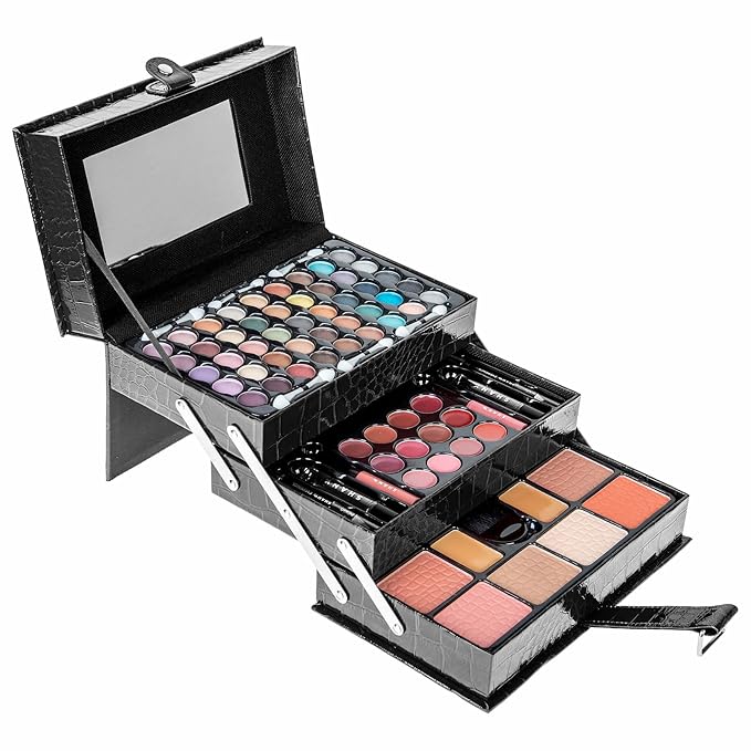 SHANY All In One Makeup Kit (Eyeshadow, Blushes, Face Powder, Lipstick, Eye liners, Makeup Pencils and Makeup Mirror - Makeup Set With Reusable Makeup Storage Box - Black-VivaGrace Women