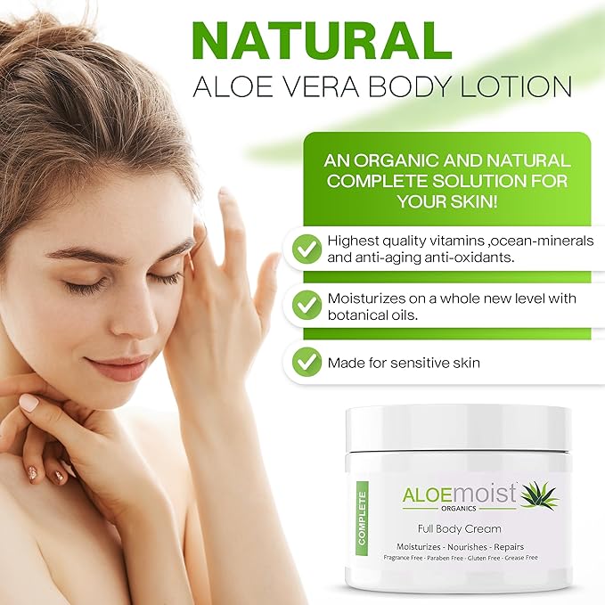 Organic Aloe Vera Lotion - Face & Body Moisturizing Cream with Natural Aloe Vera, Vitamin E Oil, Vitamin C, Retinol Cream, Shea Butter – Anti Aging Face Moisturizer for Women, Dry Skin (4 oz)-VivaGrace Women