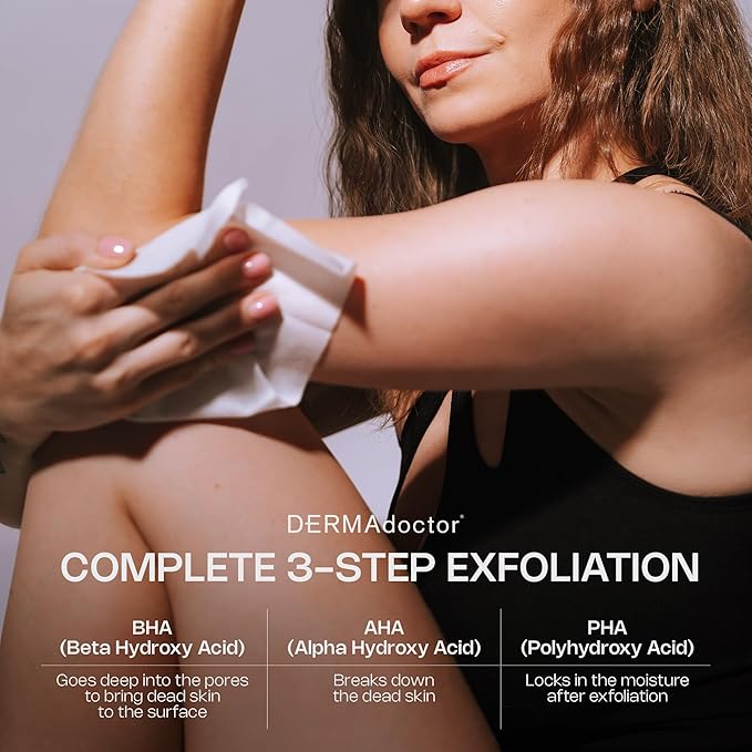 DERMAdoctor KP Bump Eraser Extra Strength Peel Pads – Exfoliating Body Treatment for Keratosis Pilaris, Body Acne & Rough Skin | AHA + BHA + PHA Formula | Dermatologist Developed-VivaGrace Women