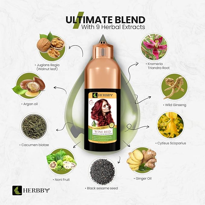 Hair Color Shampoo for Gray Hair Coverage&Color Transform with 9 Herbal Extracts –Long Lasting(6-8 Weeks),Shiny,Evenly Colored,Instant Hair Dye Shampoo&Conditioner, 500 Ml (WINE RED COLOR)-VivaGrace Women