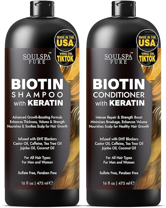 Biotin Shampoo and Conditioner Set with Keratin - Sulfate-Free Advanced Anti-Thinning, Hair Growth Shampoo and Conditioner Combo Repair Formula - with DHT Blockers, for Men & Women - 16 fl oz each-VivaGrace Women