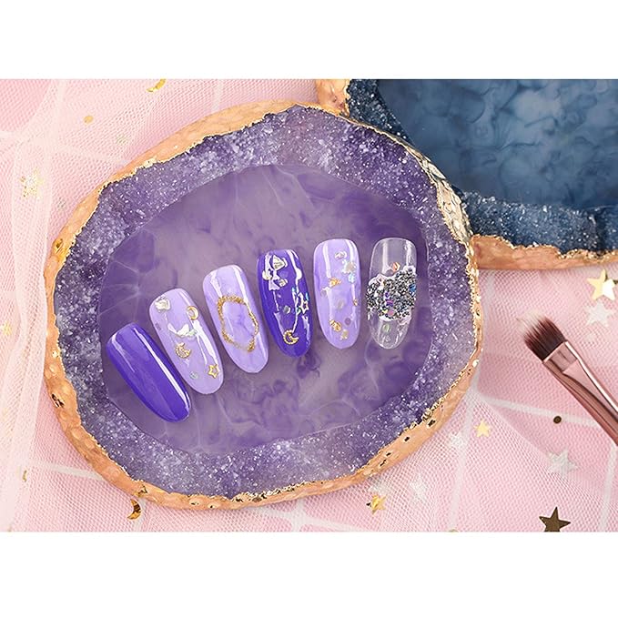 MISUD Resin Nail Art Palette, Golden Edge Paint Drawing Color Palette, Agate Nail Palette Manicure Nail DIY Tool (Purple)-VivaGrace Women