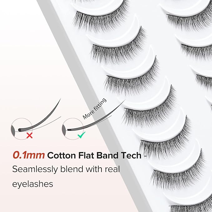 Natural Lashes 7MM Extra Short Eyelashes Natural Cat Eye Lashes 10 Pair False Eyelashes Wispy Eye Lashes Pack C Curl Strip Lashes 3D Volume Short Lashes Siligli Eyelashes-VivaGrace Women