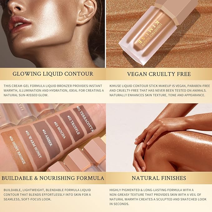 KIMUSE Soft Liquid Contour Stick, Glow Liquid Cream Bronzer, Weightless, Long-Wearing, Smudge Proof, Natural-Looking, Blendable, Bronzer Makeup-VivaGrace Women