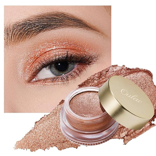 Oulac Warm Peach Glitter Cream Eyeshadow also as Highlighter, Large Capacity with Moisturizing Smooth Formula. Highly Pigmented Shimmer Eye Makeup.Waterproof,6g (08)-VivaGrace Women