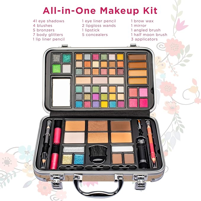 Makeup Kit Gift Set - 41 Eye Shadows, 7 Body Glitters, 1 Lip Liner Pencil, 1 Lipsticks, 4 Blushs, Eye liner pencil, 5 Concealers, 2 Lip Gloss, 5 Bronzers, Mirror-VivaGrace Women