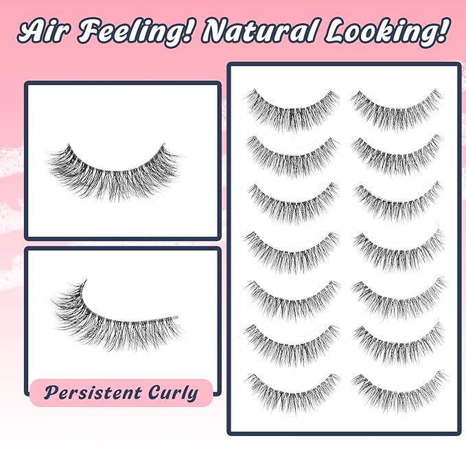 Natural Lashes Wispy Eyelashes 11MM Short Eye Lashes Pack 3D Volume Strip Lash Pack False Eyelashes Natural Look 7 Pair Siligli-VivaGrace Women