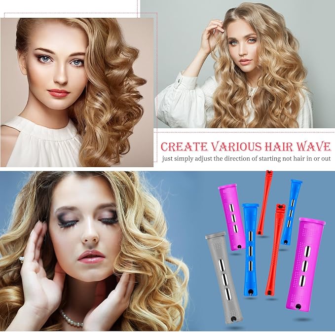 48 Pieces Hair Perm Rods Short Cold Wave Rods Plastic Perming Irons Hair Curling Rollers Curlers with Steel Pintail Comb Rat Tail Comb for Hairdressing Styling Supplies(4 Sizes,4 Colors)-VivaGrace Women