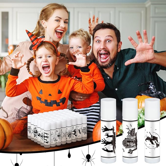 50 Pcs Halloween Spooky Lip Balm Gifts Bulk Vintage Apothecary Skull Lip Balm Favors Honey Flavor Lip Balms Halloween Party Supplies Goodies Halloween Treat Bag Stuffer for Kids Adults-VivaGrace Women