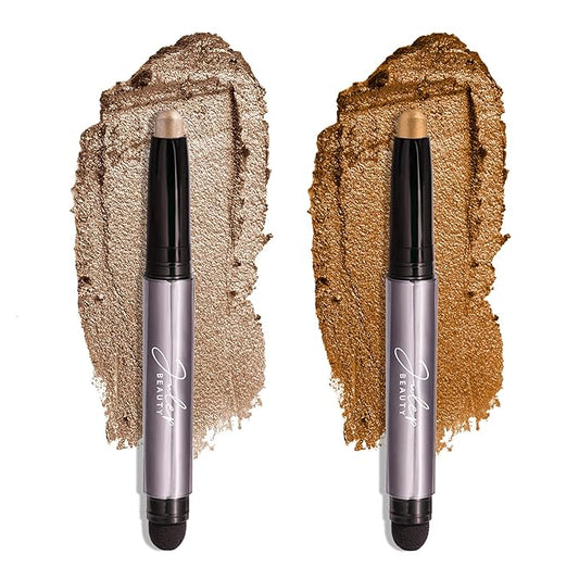 Julep Eyeshadow 101 Crème-to-Powder Waterproof Eyeshadow Stick Duo – Long-Lasting, Crease-Proof, Easy Apply with Built-in Smudger - Silver Moonlight Shimmer & Honey Gold Shimmer-VivaGrace Women