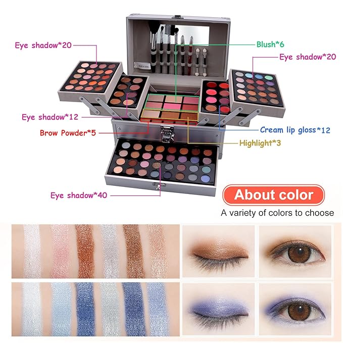 All-in-One Makeup Gift Set Carry All Makeup Kit Women Full Kit With Makeup Bag Lipgloss Lipstick Concealer Blush Foundation Face Powder Eyeshadow Palette Cosmetic Palette #8-VivaGrace Women
