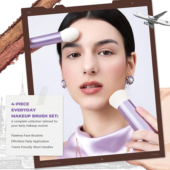 Jessup Makeup Brushes Set 4pcs Face Kabuki Brush for Foundation Contour Powder Blush Bronzer and Highlighter, Premium Synthetic Fiber Cruelty-Free, Luxury Purple T517-VivaGrace Women