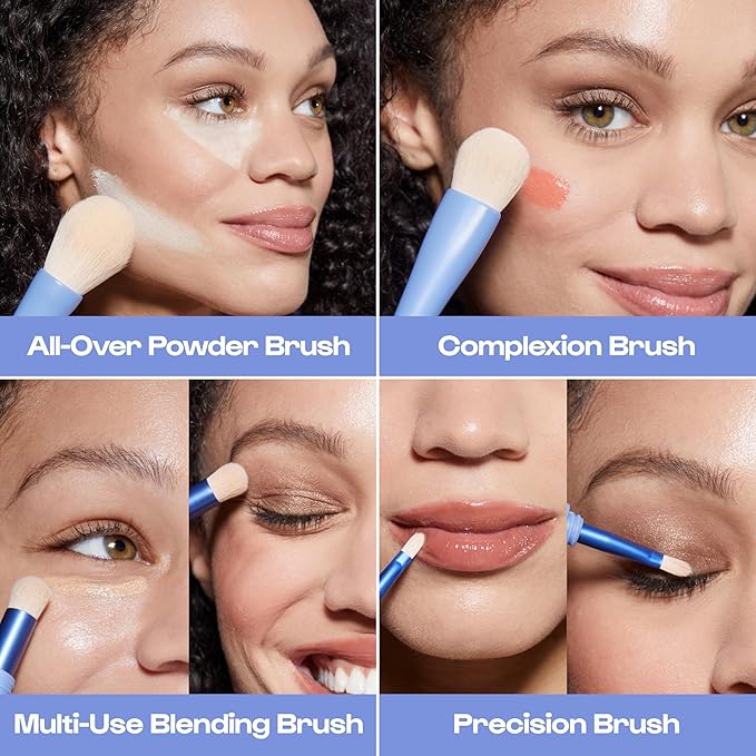 Alleyoop Overachiever 4-in-1 Travel Makeup Brush Set – Powder, Blending, Precision & Complexion Brushes – Mini Makeup Brush for Women, Vegan, Multi-Use & Travel-Friendly Makeup Tool-VivaGrace Women