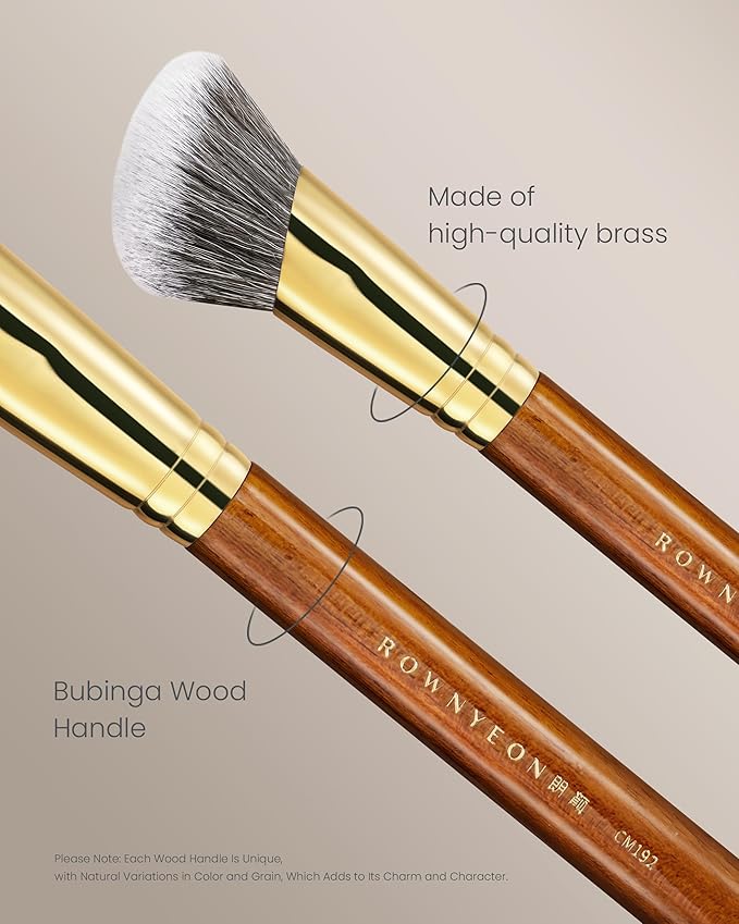 Desert Oak Series SlopeBlur Stipple Brush - Angled Nylon Bristles for Seamless Cream/Liquid/Powder Blending, Contour & Blush Application, Bubinga Handle (CM 192)-VivaGrace Women