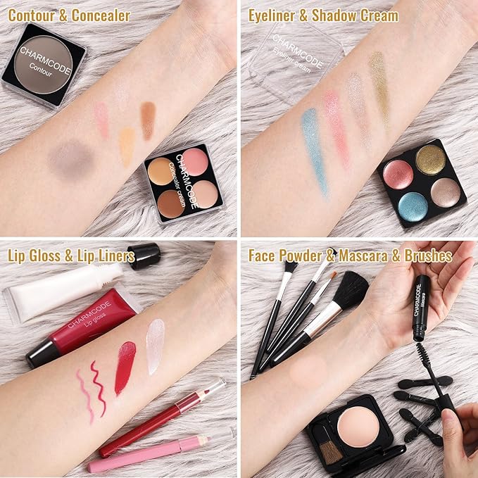 Makeup Kit for Teen Girls & Women Full Kit, Beauty Train Case with Starter Cosmetics Set, Make Up Valentine's Day Gift Box with Eyeshadow,Lipgloss,Highlight,Blush,Lip&Eye Pen,Brush & More(GoldenBrown)-VivaGrace Women