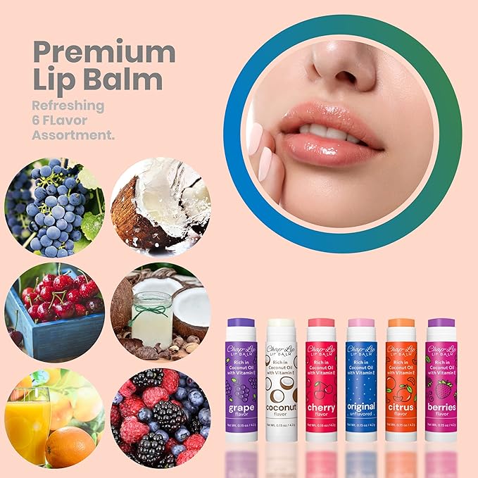 Rich in Coconut Oil & Vitamin E - Moisturizing, Ultra Conditioning & Hydrating - Total Lip Moisturizer & Lip Therapy Treatment - Happy Holidays 6 Flavor Assortment, 48 Count-VivaGrace Women