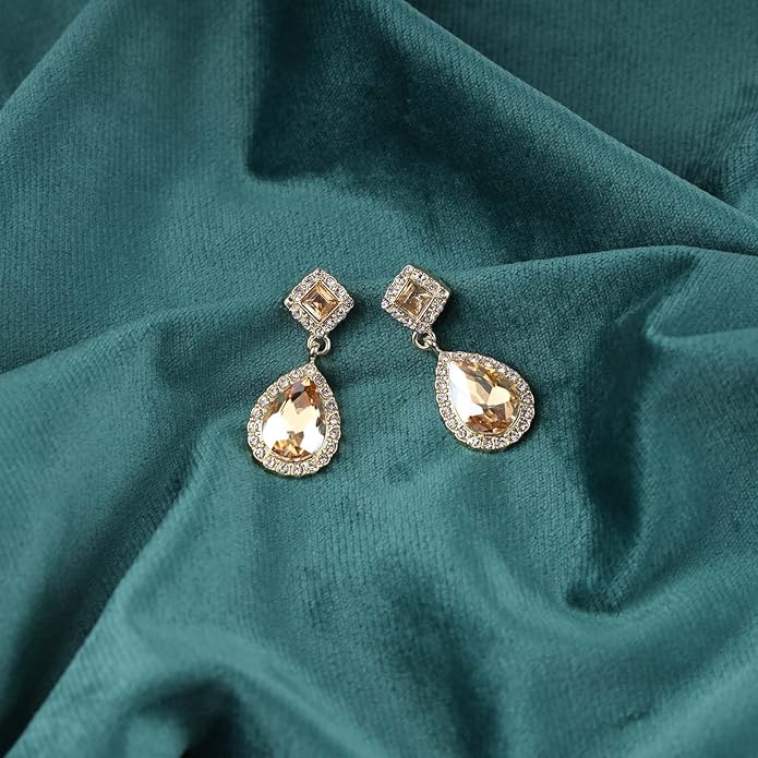 Vintage Crystal Teardrop Earrings Rhinestone Drop Earrings Sparkly Cz Teardrop Dangle Earrings Gold Square Gem Stud Earrings Jewelry for Women-VivaGrace Women