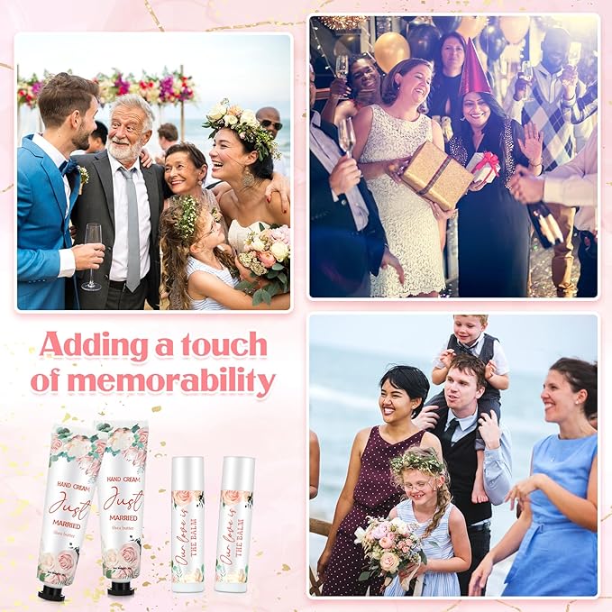 25 Set Wedding Lip Balms and Hand Cream Gift Set Include 25 Moisturizing Hand Care Cream 25 Lip Balms with Thank You Cards and Bags Bridesmaid Gift Set for Bridal Shower Wedding(Floral)-VivaGrace Women
