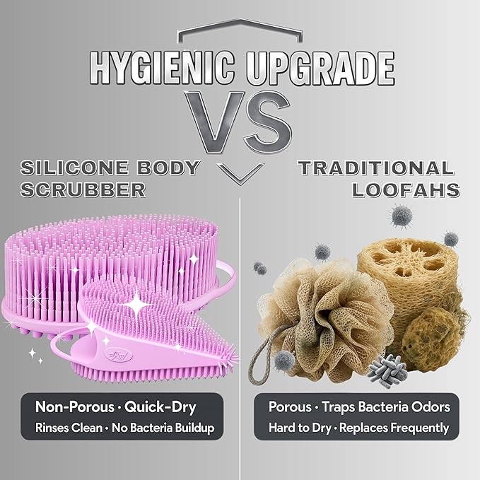 Avilana Silicone Body Scrubber – Gentle Shower Brush & Loofah Alternative- Food Grade & Lab Tested – Fast-Drying, Hygienic, BPA-Free Silicone Body Gentle Exfoliator (Pink, Body & Face)-VivaGrace Women