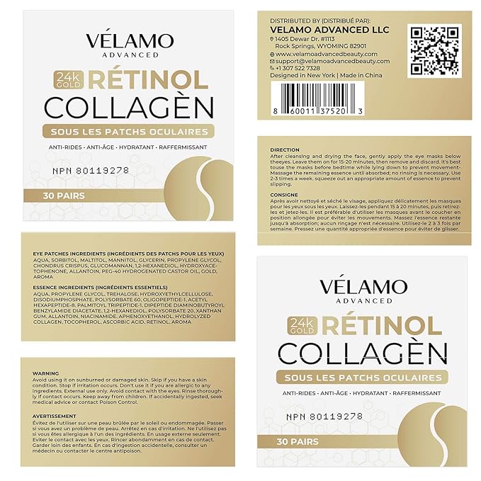 VELAMO ADVANCED Under Eye Patches: 24K Gold Under Eye Mask for Puffy - Retinol Patchology Eye Patches for Wrinkles and Dark Circles Puffiness- Collagen Under Eye Bags Treatment for Women Men 60 Pcs-VivaGrace Women