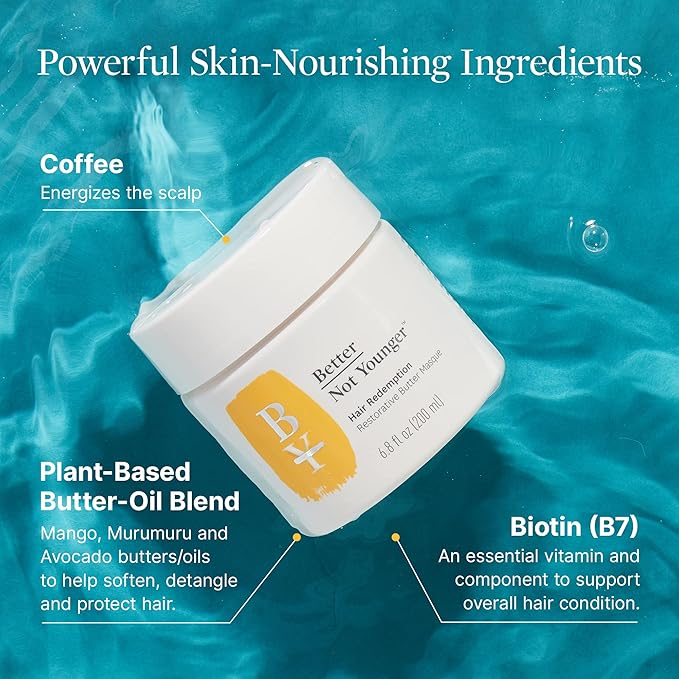 Better Not Younger Restorative Butter Hair Masque 6.8 fl oz - Hair Repair Mask with Plant-Based Butters, Biotin, Argan & Caffeine for Women Over 40 - Restores Moisture, Adds Volume & Boosts Shine-VivaGrace Women