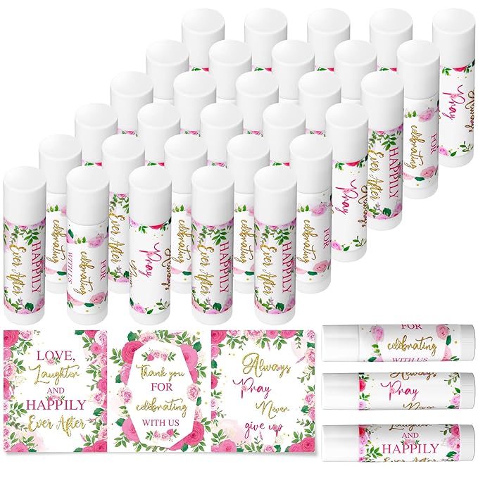 30 Pcs Wedding Lip Balms Bulk Wedding Bridal Shower Favors for Guests Wedding Souvenirs Moisturizing Floral Lip Balm Thank You Gifts for Bachelorette Party Bridesmaid Baby Shower, Pink Flower-VivaGrace Women