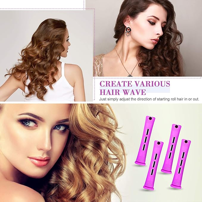 48 Pieces Hair Perm Rods Short Cold Wave Rods Plastic Perming Irons Hair Curling Rollers Curlers with Steel Pintail Comb Rat Tail Comb for Hairdressing Styling Supplies(0.75 Inch,Purple)-VivaGrace Women