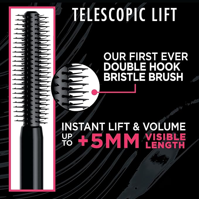 L'Oreal Paris Telescopic Lift Mascara, Lengthening and Volumizing Eye Makeup, Lash Lift with Up to 36HR Wear, Washable, Black Brown, 0.33 Fl Oz