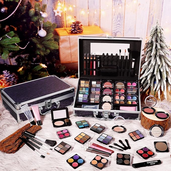 Makeup Kit for Teen Girls & Women Full Kit, Beauty Train Case with Starter Cosmetic Set, Make Up Valentine's Day Gift Box with Eyeshadow,Lipgloss,Highlighter,Blush,Lip&Eye Pencils,Brush & More(Purple)-VivaGrace Women