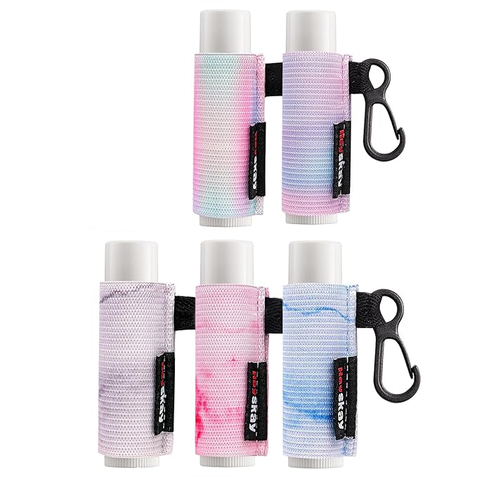5PCS Lip Balm Holder Sleeves Keychain Chapstick Holder Keychain Lip Gloss Holder Chapstick Elastic Sleeves(Pink/Light Blue/Grey/Light Purple Mix/Pink-Green Mix)-VivaGrace Women